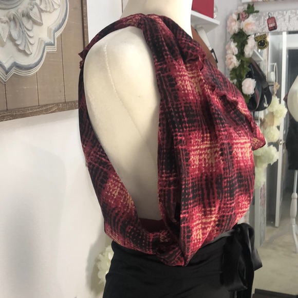 Bebe one shoulder burgundy & black draped flowy/fitted dress. Sz XXS. EUC - Picture 6 of 11